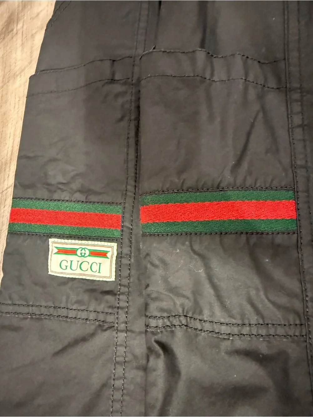 Gucci Black Cargo Shorts with Green & Red Web Stripe